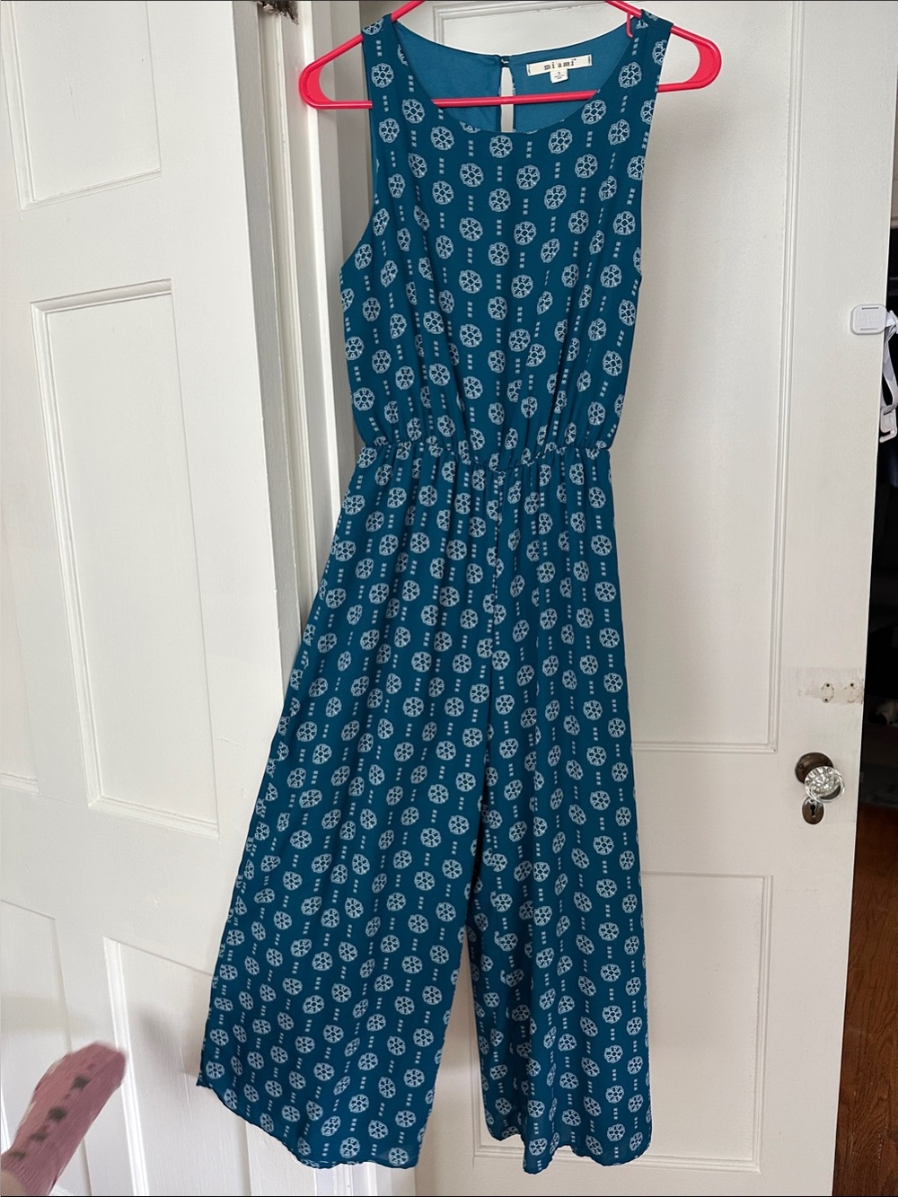 miami Teal Sleeveless Wide-Leg Jumpsuit with White Dot Motif